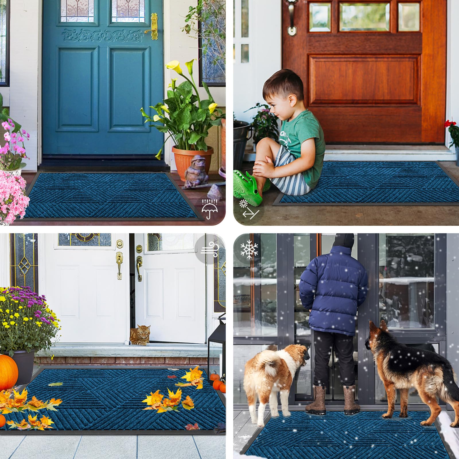 Smiry Front Door Mat Outside Entrance, Low Profile Rubber Doormat, 47x32