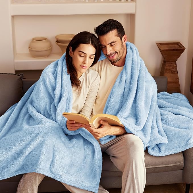 Exclusivo Mezcla Fuzzy Plush Fleece Bed Blanket King Size, Light Blue