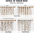 Lazzzy Farmhouse Linen Curtains Black Floral Curtains 96 Inch Length Back Tab Drapes for Living Room Bedroom Light Filtering Country Vintage Rod Pocket Curtain, 2 Panels, Black on Beige