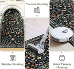 Yamaziot Washable Runner Rug 2x8 – Boho Non Slip Floral Hallway Runner Rug with Rubber Backing, Low Pile Distressed Carpet for Kitchen, Laundry, Bedroom, Entrance, Colorful Black