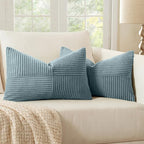 MIULEE Sky Blue Decorative Lumbar Throw Pillow Covers 12x20 Inch for Couch Bed Sofa Pack of 2 Boho Farmhouse Throw Pillows Soft Cross Corduroy Patchwork Textured Cushion Cases