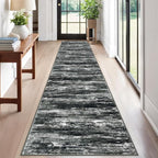 KOZYFLY Modern Abstract Runners for Hallways 2x12 Washable Rug Runner Non-Slip Soft Striped Kitchen Runner Rug, Black Grey Print Carpet Runner for Entryway Bathroom Laundry Room Foyer