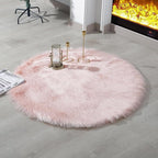 linmopm Faux Fur Rug Sheepskin Shag Fluffy Fuzzy Pink 3x3 ft Rugs for Bedroom Bedside Bed Floor Living Room Plush Round High-Density Cushion Carpet Super Sofa Cover