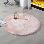 linmopm Faux Fur Rug Sheepskin Shag Fluffy Fuzzy Pink 3x3 ft Rugs for Bedroom Bedside Bed Floor Living Room Plush Round High-Density Cushion Carpet Super Sofa Cover