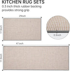 eqivei Kitchen Rugs and Mats Non Skid Washable Set of 2 PCS, Absorbent Runner Rugs for Kitchen, Front of Sink, Kitchen Mats for Floor, 17.3"x 47"+17.3"x 29" (Gray)
