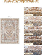 3x5 Washable Area Rug for Entryway, Kitchen Rugs Non Slip for Dining Room, Vintage Floral Soft Living Room Rug, Thin Area Rug Indoor for Bedroom, Kids Room Decor(Orange,3'x5')