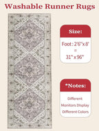 SERISSA Boho Washable Runner Rug, 2'6"x8' Non-Slip Vintage Earth Tone Hallway Kitchen Runner Rug Ultra Soft Print Distressed Floor Carpet for Bedroom Bathroom Laundry Room
