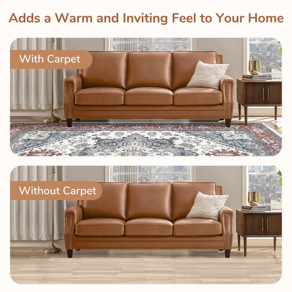 OPPODREAM Soft Area Rugs 2x3, Persian-Inspired Washable Rug, Red & Grey