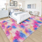 Fluffy Rainbow Colorful Rug for Living Room 6x9 Kawaii Rainbow Tie Dye Area Rug Fuzzy Indoor Floor Unicorn Rug for Bedroom Girls Kids Nursery Baby Princess Room Dorm Home Decor Aesthetic Carpets