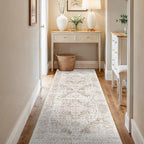 3x6 Washable Hallway Runner Rug - Non Slip Kitchen Runner Rugs with Rubber Backing Vintage Low-Pile Carpet Runners for Entryway Dining Room Laundry Room Home Decor (Cream/Camel)