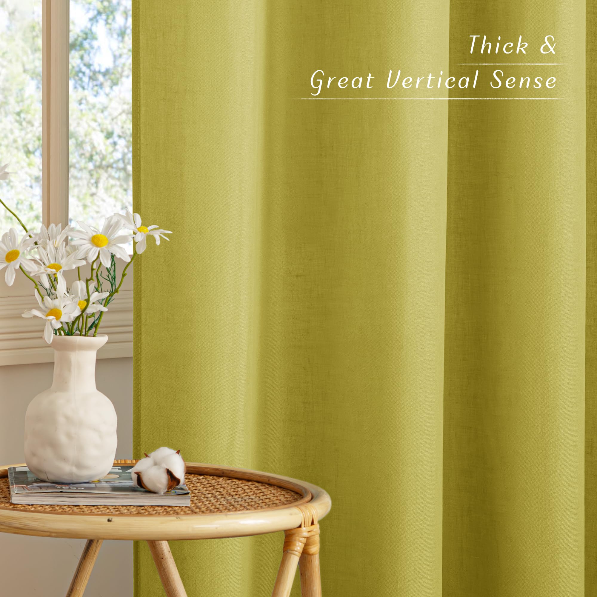 NICETOWN Bright Yellow Linen Curtains for Kitchen, Thick Flax Small Window Treatments Semi Sheer Privacy Assured with Light Through for Cafe/Bathroom, W55 x L84, 2 Panels