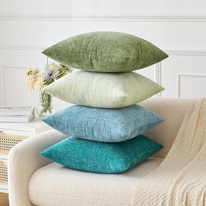 MIULEE Soft Chenille Euro Throw Pillow Covers Teal 26x26 Pack of 2