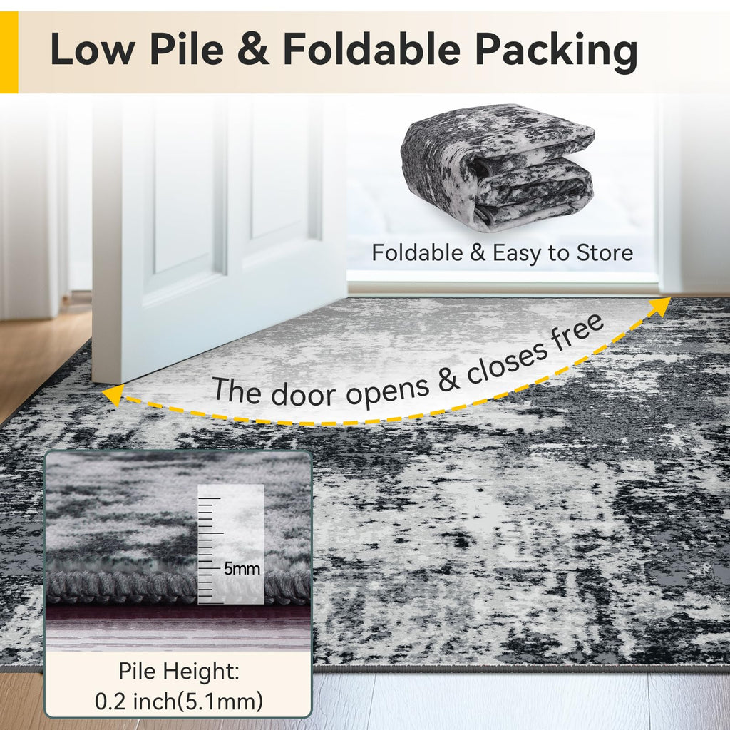 RELEANY Washable Runner 2'x7' Abstract Area Rug for Hallway Black White