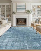 Latte&Fog 9x12 Area Rug for Living Room, Extra Large Blue Modern Abstract Washable Rugs, Boho Non Slip Low Pile Carpet for Indoor Bedroom Dining Room, Office, Dorm, Classroom and Farmhouse - Blue