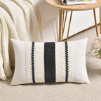 Fancy Homi Set of 1 Boho Black Long Lumbar Decorative Throw Pillow Cover 14x24 Inch for Couch Bed Sofa Chair, Modern Organic Farmhouse Home Decor, Soft Cotton Cute Accent Rectangle Cushion Case