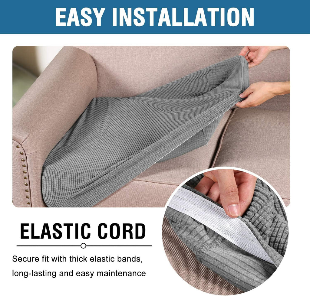 H.VERSAILTEX Super Stretch Individual Seat Cushion Covers Sofa Covers Couch Cushion Covers Slipcover Sets Thick Jacquard Textured Twill Fabric (1 Piece Chair Cushion Cover, Dove)