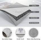 3x8 Washable Runner Rug for Family: Easy-to-Clean Runners for Hallway Entryway Kitchen Bedroom - Stain and Water Resistant Rugs with Non-Slip Backing - Soft Low-Pile Carpet Beige Grey