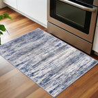 KOZYFLY Modern Abstract Rugs for Entryway 2x3, Washable Kitchen Rug Non-Slip Soft Small Area Rug, Grey-Blue Striped Throw Rugs Faux Wool Doormat for Bedside Entrance Bathroom Sink