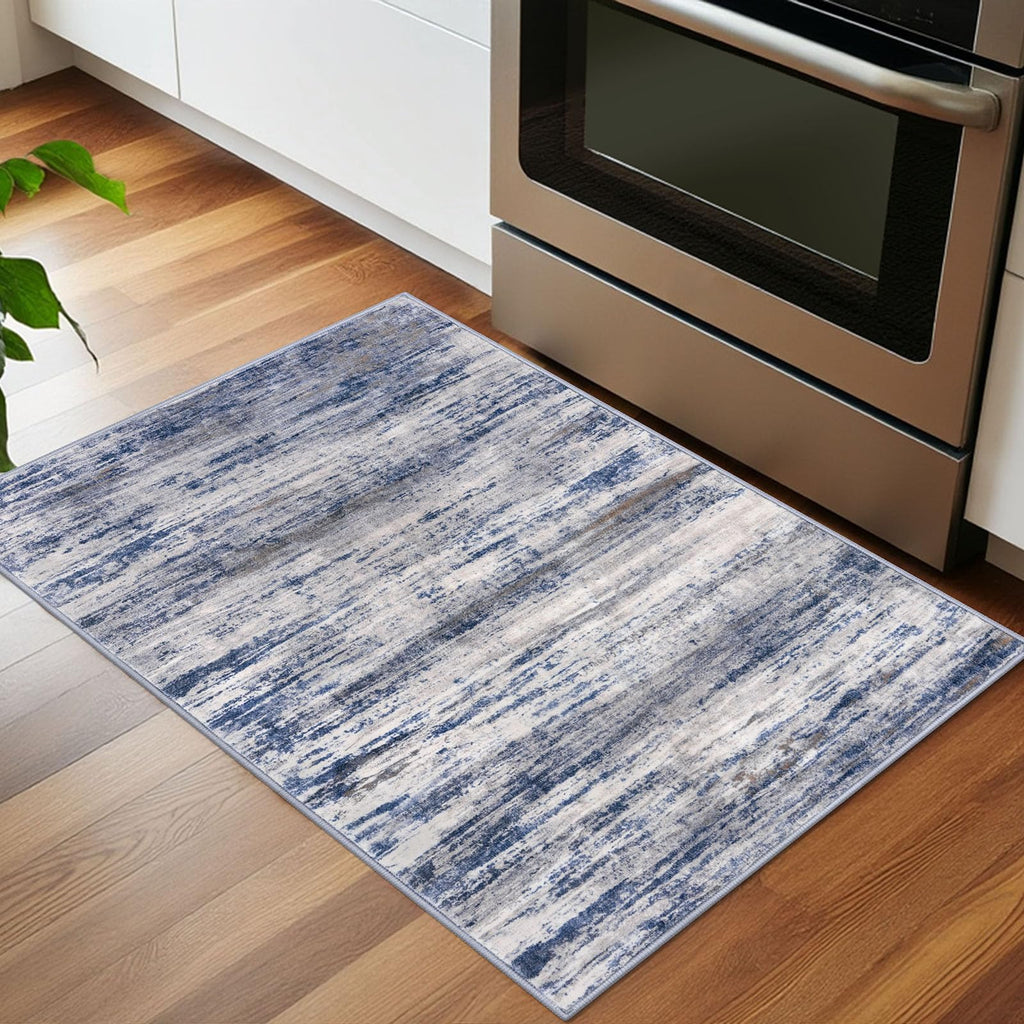 KOZYFLY Abstract Rugs for Entryway 2x3 Washable Small Area Rug Grey-Blue