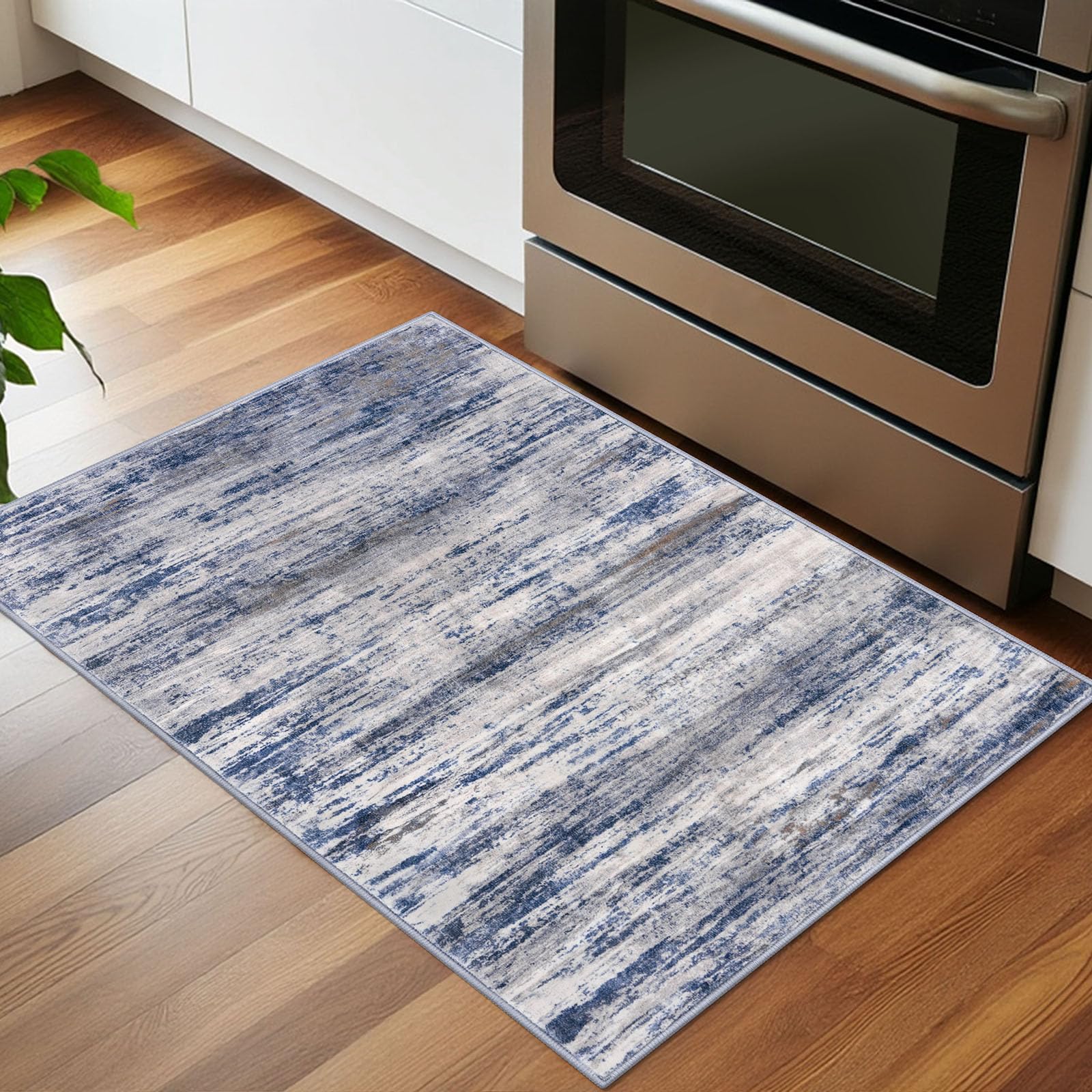 KOZYFLY Abstract Rugs for Entryway 2x3 Washable Small Area Rug Grey-Blue