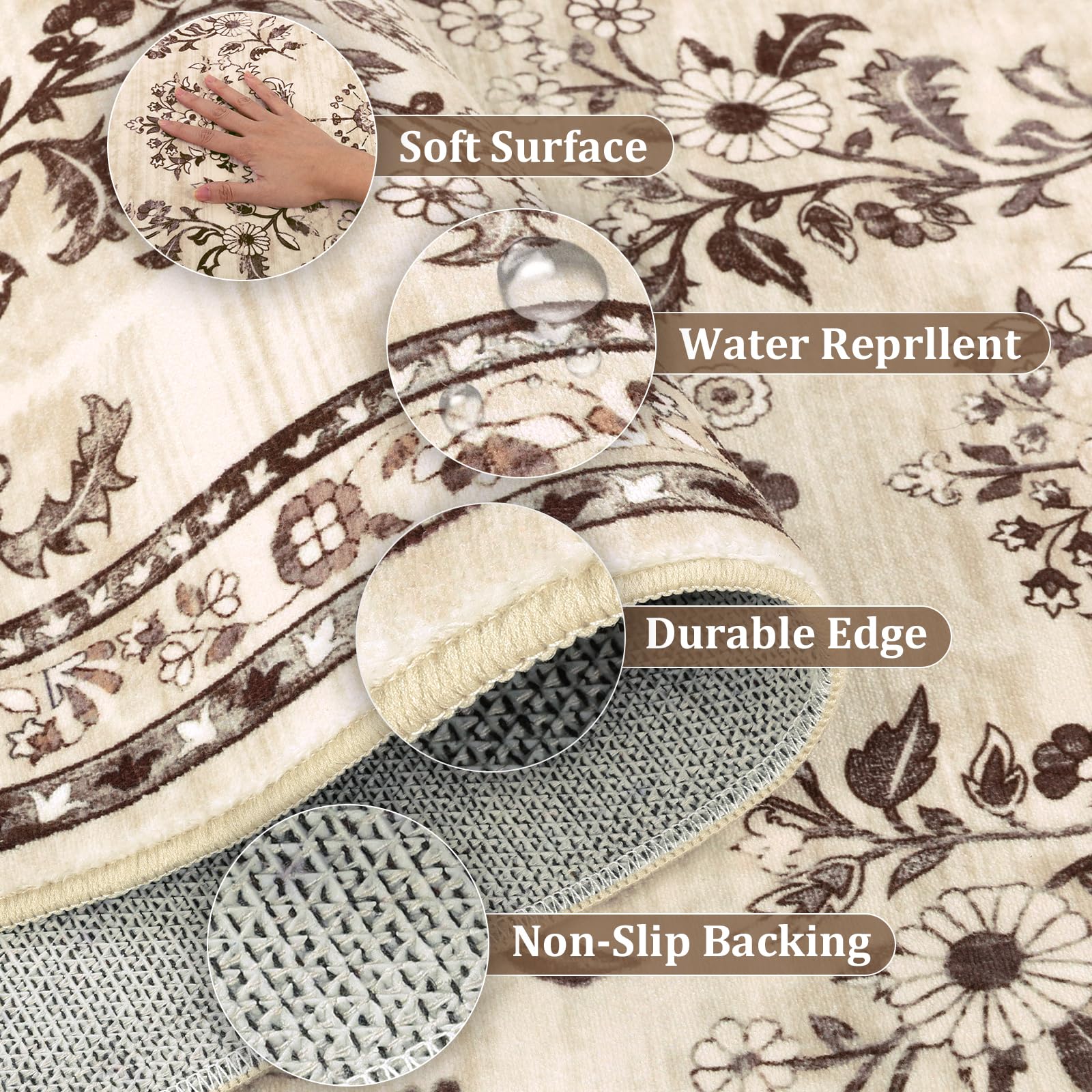 Yamaziot 2x10 Washable Hallway Runner Rug Non Slip Floral Carpet, Brown