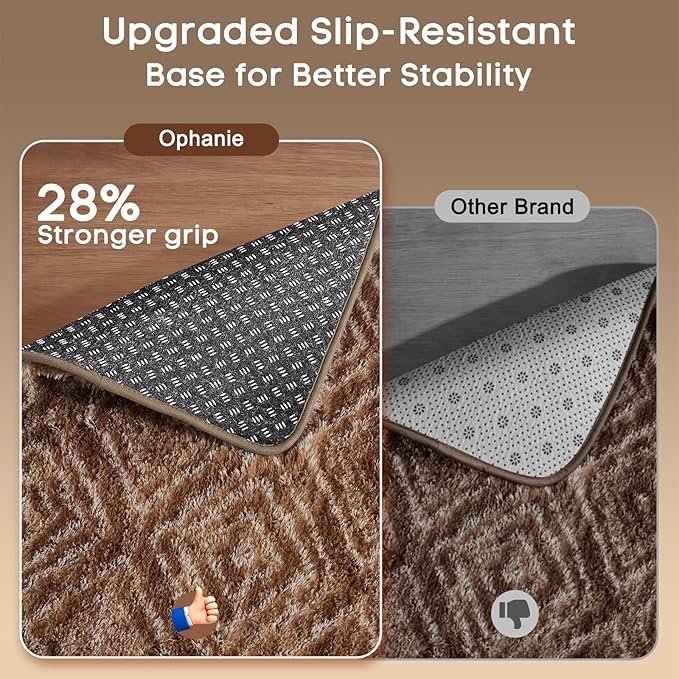 Ophanie Brown and White Diamond Striped Rugs for Living Room 8x10, Fluffy Shag Large Fuzzy Plush Soft Carpets, Shaggy Rugs for Bedroom, Carpet for Kids Boys Girls Dorm Nursery Home Decor Aesthetic