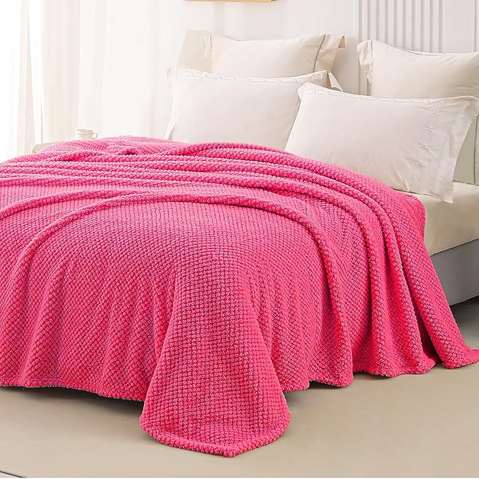 Whale Flotilla Twin Size Fuzzy Fleece Blanket for Bed, 60x80 Inch Fluffy Warm Soft Jacquard Blankets for All Season, Lightweight and Cozy, Hot Pink
