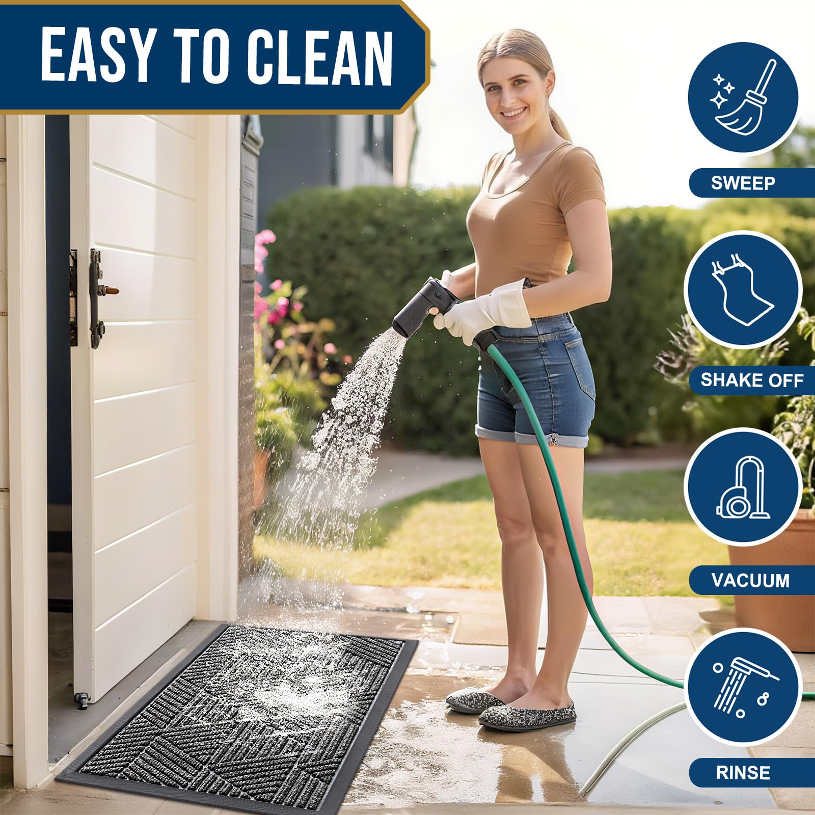 Smiry Front Door Mat Outside Entrance, Heavy Duty Sturdy Natural Rubber Doormat, Trap Dirt and Moisture, Easy Clean Low Profile Mats for Indoor Outdoor Entry, Irregular Triangle (29.5x17, Silver Grey)