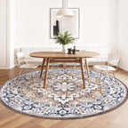 Lofus 6ft Round Area Rugs for Living Room, Vintage Boho Carpet Floral Brown
