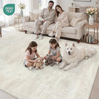 6x9 Area Rugs for Living Room: Vintage Boho Neutral Washable Rug Indoor Soft Large Area Rug Carpet for Bedroom Nursery Farmhouse Dining Room Office Floor Non-Slip Low Pile Under Table Rug Cream Beige