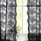 YJ YANJUN Vintage Lace Curtains 63 Inch Length-Victorian Floral Pattern Black Sheer Curtain Panels for Living Room Bedroom,Light Filtering, Gothic Witchy Halloween Drapes 2 Panels 52W x 63L