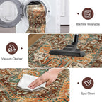 Yamaziot Washable Runner Rug, 3x10 Non-Slip Boho Vintage Hallway Rug with Rubber Backing, Low Pile Faux Wool Distressed Carpet Runner for Bedroom, Kitchen, Laundry, Entrance