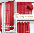 BGment Red Linen Curtains 84 Inch Length 2 Panels Set for Living Room, Window Drapes Lightweight Semi Sheer Textured for Farmhouse Bedroom with Rod Pocket, Each 42 Inch Wide