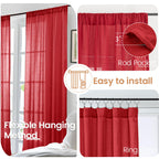 BGment Red Linen Curtains 54 Inch Length for Bedroom Window, Semi Sheer Drapes Lightweight Rustic Textured for Living Room Farmhouse with Rod Pocket, 2 Panels Set, Each 42 Inch Wide