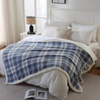PU MEI Sherpa Blanket Twin Plaid Thick Bed Blanket, 60”*80” Super Soft Flannel Fuzzy Fleece Reversible Velvet Plush Warm Blanket for Couch (Blue White Check)