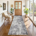 UERMEI 3x8 Washable Runner Rug for Hallway, Non Slip Low Pile Kitchen Carpet, Neutral Modern Abstract Indoor Floor Mat for Entryway Laundry, Kid & Pet Safe High Traffic Area, Grey
