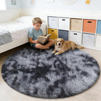 Tie-Dyed Black Fluffy Round Rug,Small Area Rugs,Shaggy Rugs 3'X3'