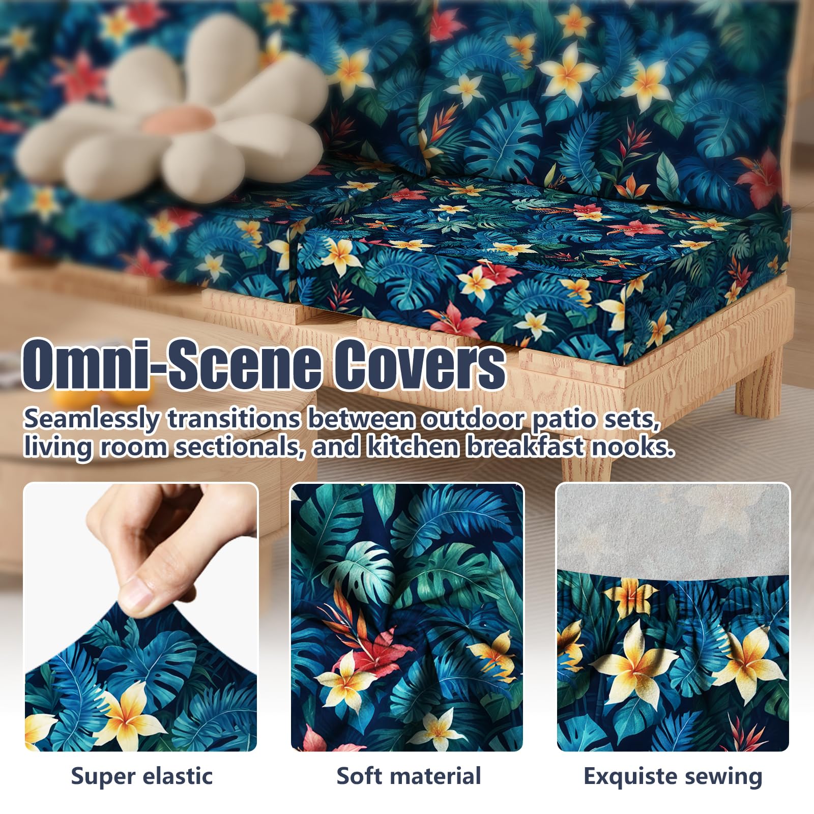 8Pcs Outdoor Cushion Covers, Stretch Patio Furniture Couch Chair Slipcovers
