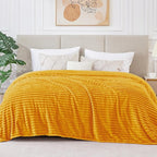 BEDELITE Fleece Blanket Queen Size – 3D Ribbed Jacquard Soft and Warm Decorative Fuzzy Blankets – Cozy, Fluffy, Plush Lightweight Throw Blankets for Couch, Bed, Sofa(Mustard Yellow, 90x90 inches)