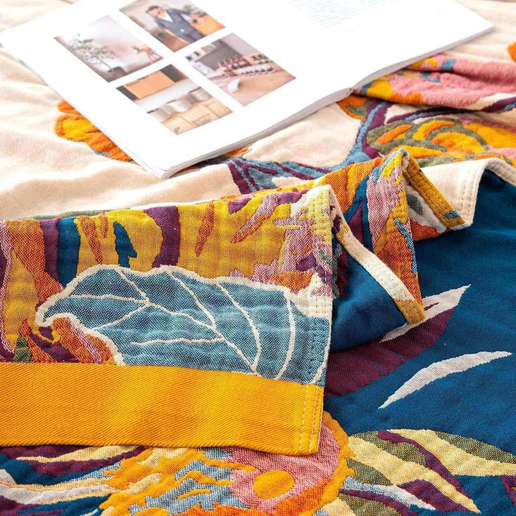 MSGKV Boho Throw Blanket 50"x60" Cotton Throw for Couch Sofa, Floral Quilt