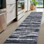 Lansny Modern Abstract Hallway Runner Rug, Black Grey Washable Entryway Runner Non-Slip Soft 2x8 Runner Rug Thin Print Faux Wool Carpet for Kitchen Bedroom Laundry Room Indoor Home Decor