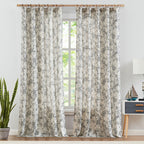 jinchan Black Floral Linen Curtains 108 Inch Farmhouse Rod Pocket 2 Panels
