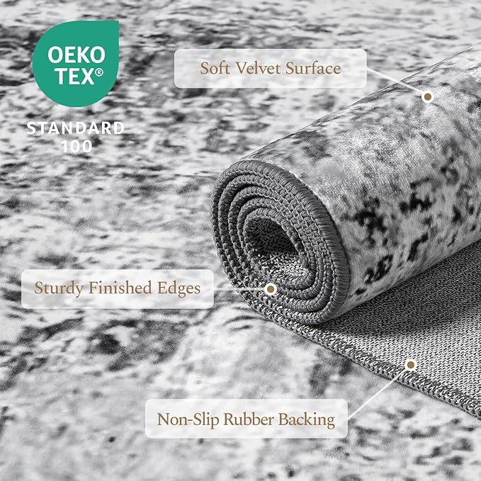 Rugflix 6x9 Area Rugs for Living Room, Washable Grey Large Rug