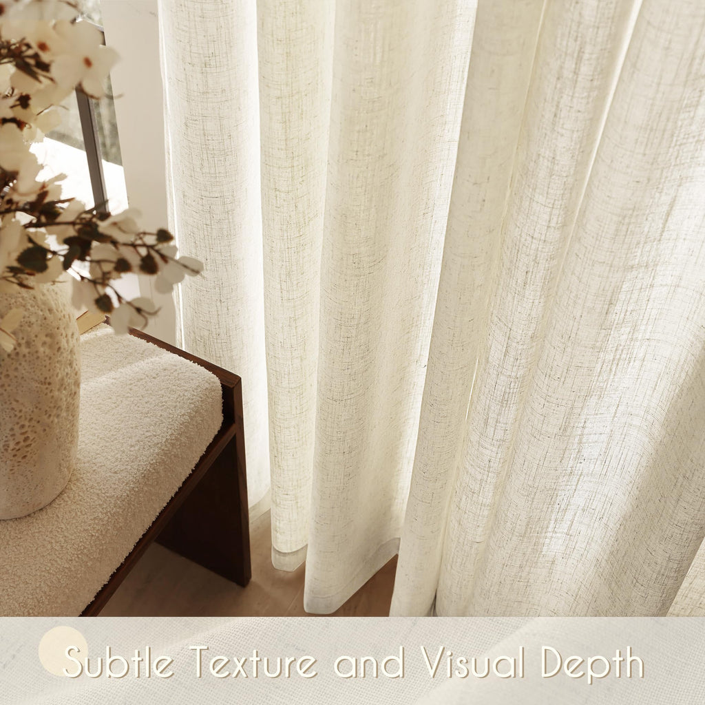 Jolilight Faux Linen Beige Curtains 102 inches Long for Living Room Rustic Farmhouse Linen Drapes Semi Sheer Burlap Textured Canvas Cloth Curtain Panels Set of 2 Kahki Tan Colored