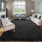 ONASAR Black Area Rugs for Bedroom Living Room, Fluffy Fuzzy Shaggy 4x6 Bedside Rug, Soft Plush Modern Indoor Floor Carpet for Nursery Kids Girls Boys Teen Dorm Home Office Decor Aesthetic