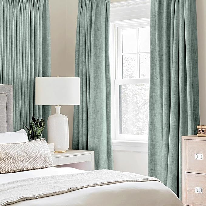 MIULEE 100% Blackout Linen Curtains for Bedroom 52x84 Inches Seafoam Green