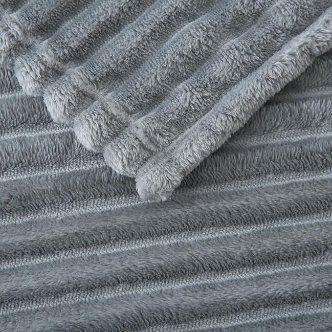 Linecooo Grey Fleece Throw Blanket 108”×90” for Couch Sofa Livingroom