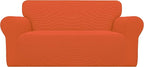 Easy-Going Stretch Loveseat Slipcover 1-Piece Sofa Cover Furniture Protector Couch Soft with Elastic Bottom for Kids Polyester Spandex Jacquard Fabric Small Checks (Loveseat, Orange)