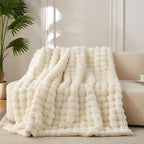 COOVA Faux Fur Throw Blanket for Couch, Cozy Soft and Fuzzy Plush Rabbit Fur Bubble Blanket for Sofa Bedroom Living Room, 60x80 Inches Ivory White