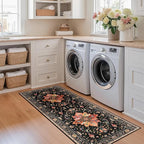RELEANY Area Rugs 2'x6' Runner Rug Non Slip Washable for Kitchen Hallway Bedroom Beside Laundry Room Bathroom Rug, Floor Carpet, Black Colorful Floral Dark Tan